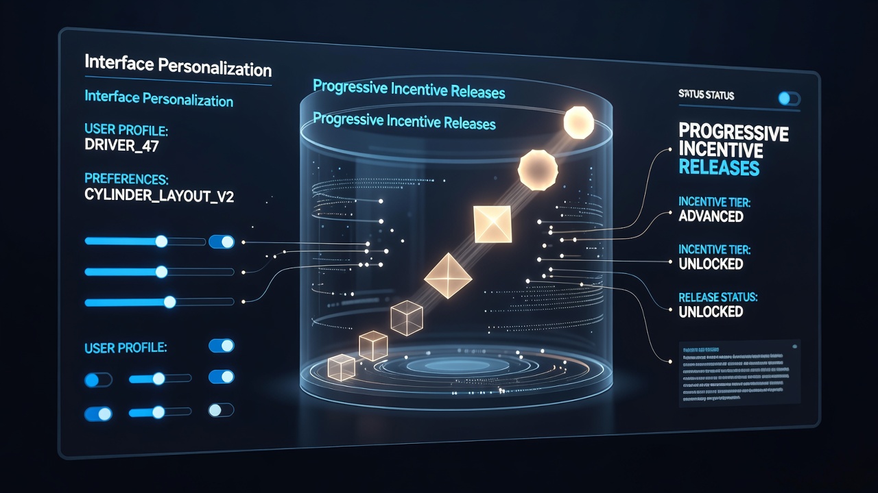 Visualisierung einer personalisierten Casino-Benutzeroberfläche mit virtuellen Walzen und schrittweisen Belohnungsindikatoren