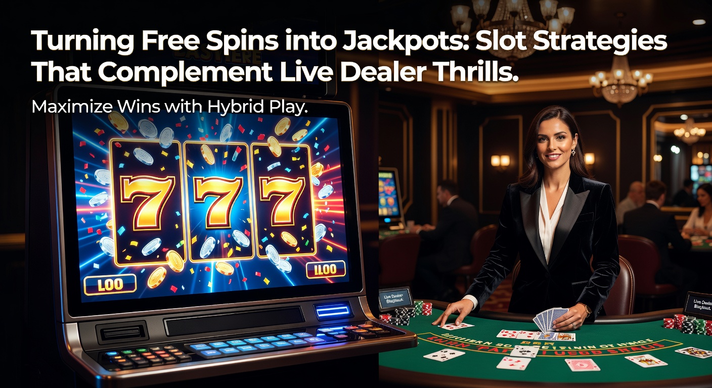 Bunte Slot-Maschine mit Free-Spins-Symbolen und leuchtenden Jackpot-Anzeigen neben einem Live-Dealer-Tisch